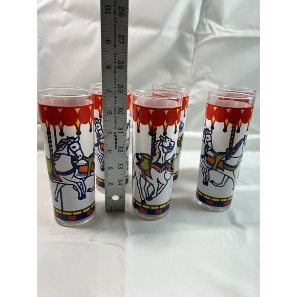 Libbey Glass Carousel Horses Tom Collins Drinking Glass 6pc‎ Set USA 6.75"t 12oz - Picture 5 of 5